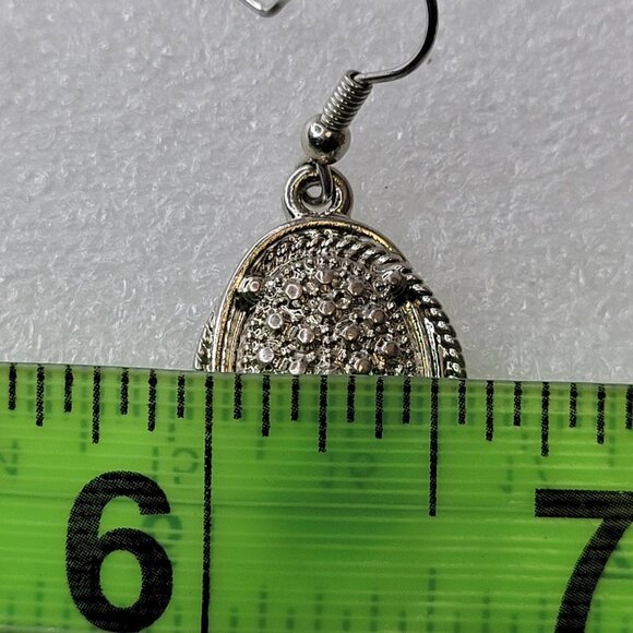 Silver Tone Oval Small Earrings - Picture 7 of 11